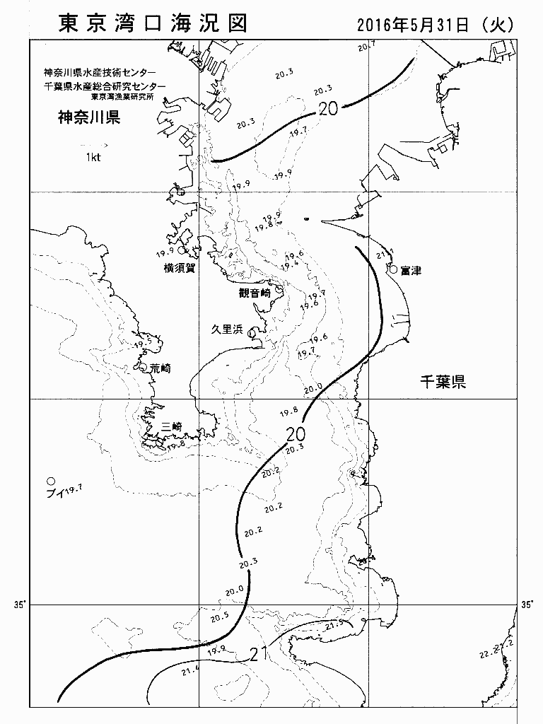 海況図, 東京湾口海況図 検索結果, (水温分布 等を図示)