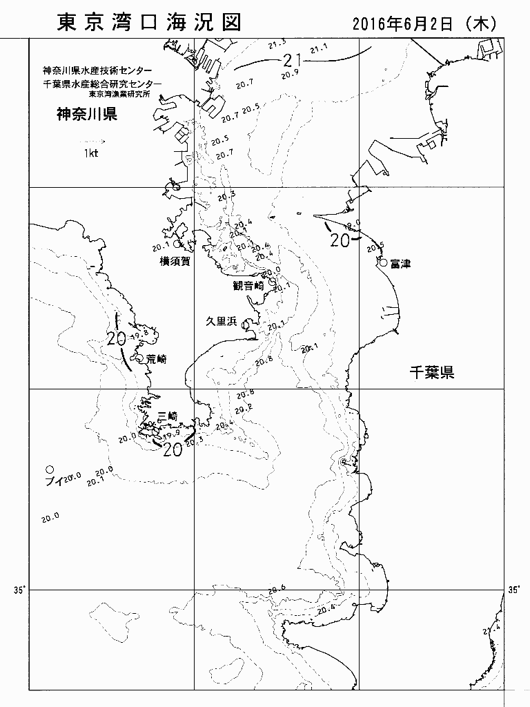 海況図, 東京湾口海況図 検索結果, (水温分布 等を図示)