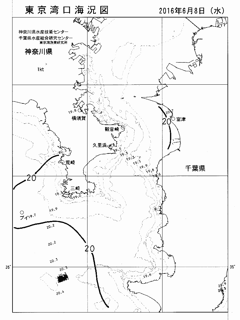 海況図, 東京湾口海況図 検索結果, (水温分布 等を図示)