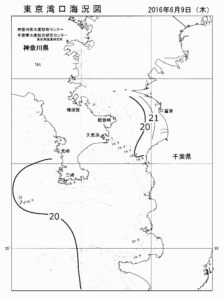 海況図, 東京湾口海況図 検索結果, (水温分布 等を図示)