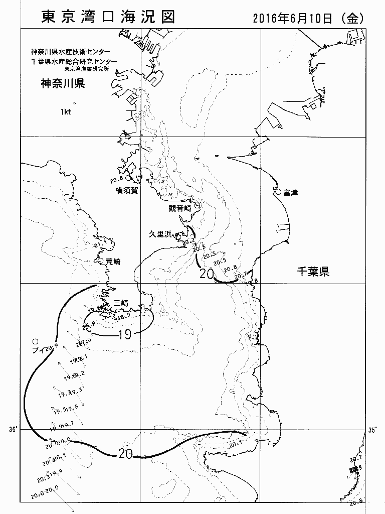 海況図, 東京湾口海況図 検索結果, (水温分布 等を図示)