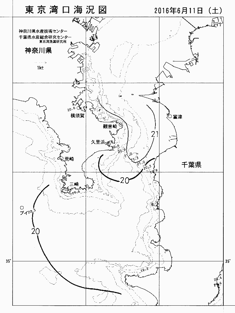 海況図, 東京湾口海況図 検索結果, (水温分布 等を図示)