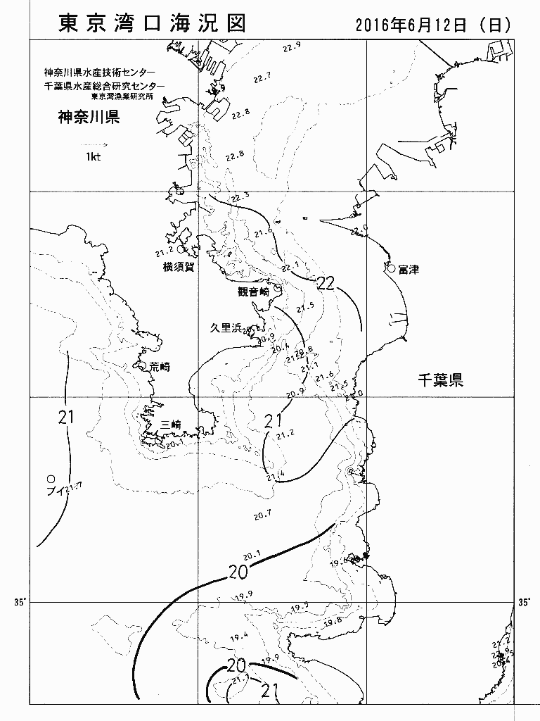 海況図, 東京湾口海況図 検索結果, (水温分布 等を図示)