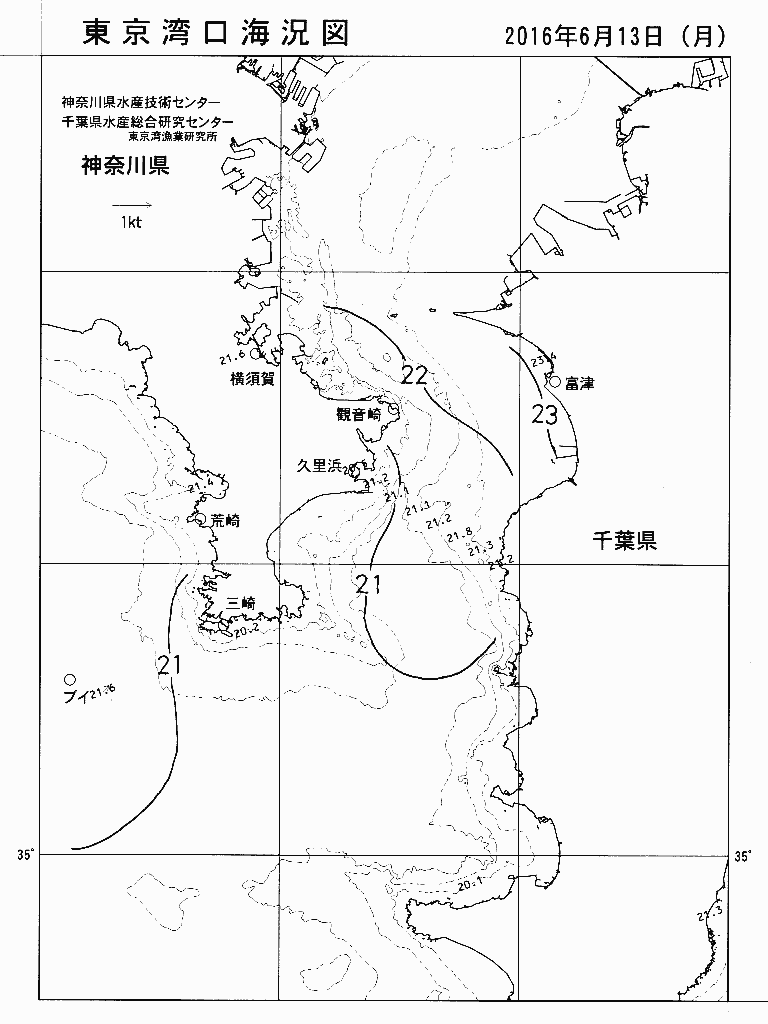 海況図, 東京湾口海況図 検索結果, (水温分布 等を図示)