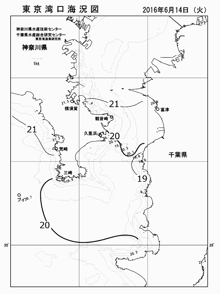 海況図, 東京湾口海況図 検索結果, (水温分布 等を図示)