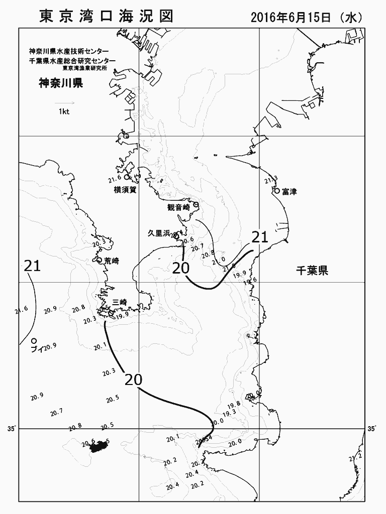 海況図, 東京湾口海況図 検索結果, (水温分布 等を図示)