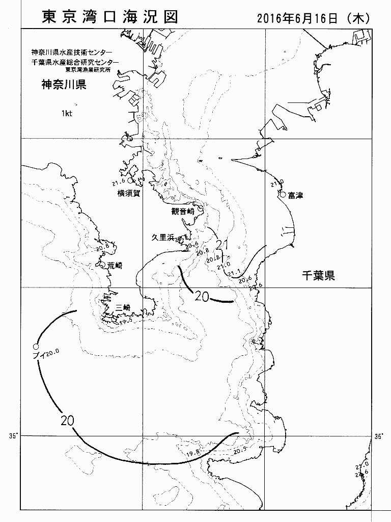 海況図, 東京湾口海況図 検索結果, (水温分布 等を図示)