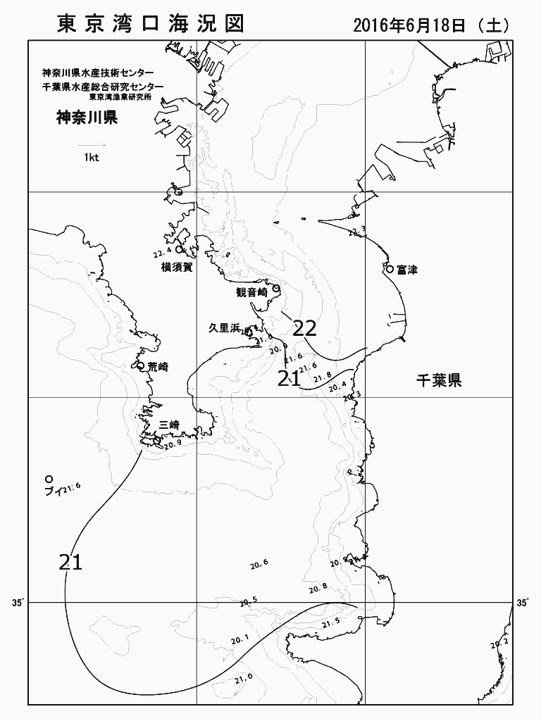 海況図, 東京湾口海況図 検索結果, (水温分布 等を図示)