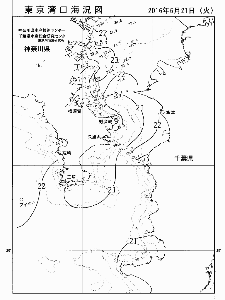 海況図, 東京湾口海況図 検索結果, (水温分布 等を図示)