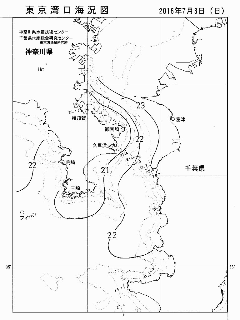 海況図, 東京湾口海況図 検索結果, (水温分布 等を図示)