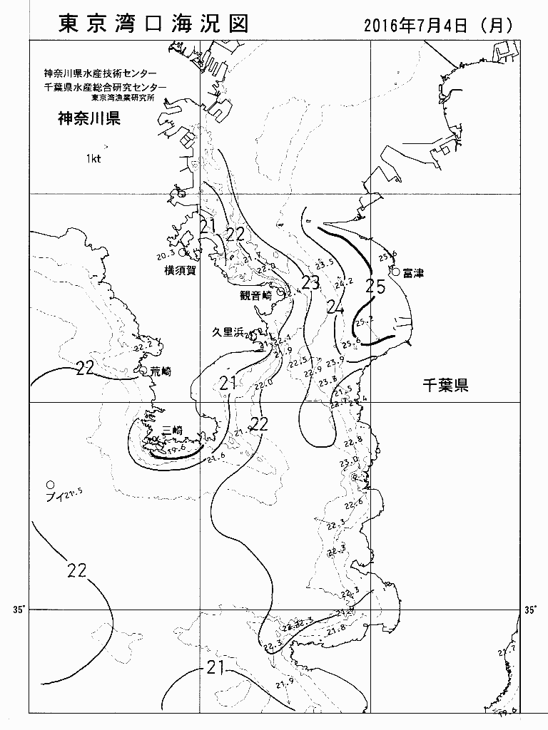 海況図, 東京湾口海況図 検索結果, (水温分布 等を図示)