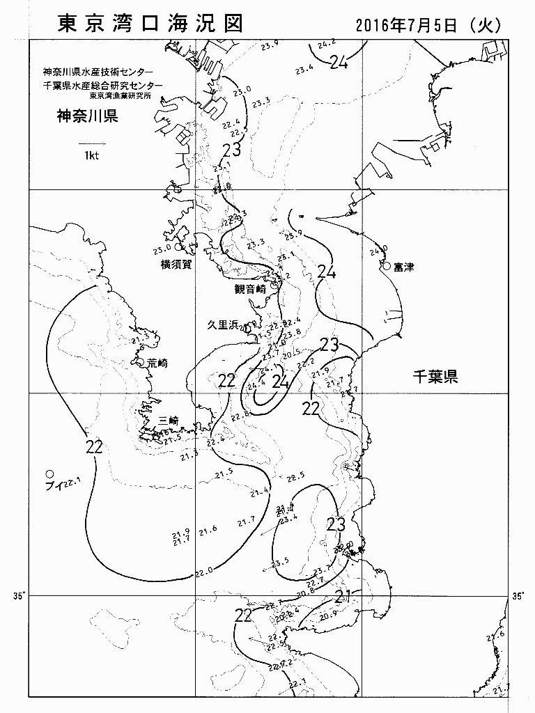 海況図, 東京湾口海況図 検索結果, (水温分布 等を図示)