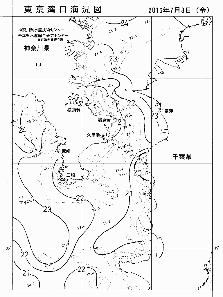海況図, 東京湾口海況図 検索結果, (水温分布 等を図示)