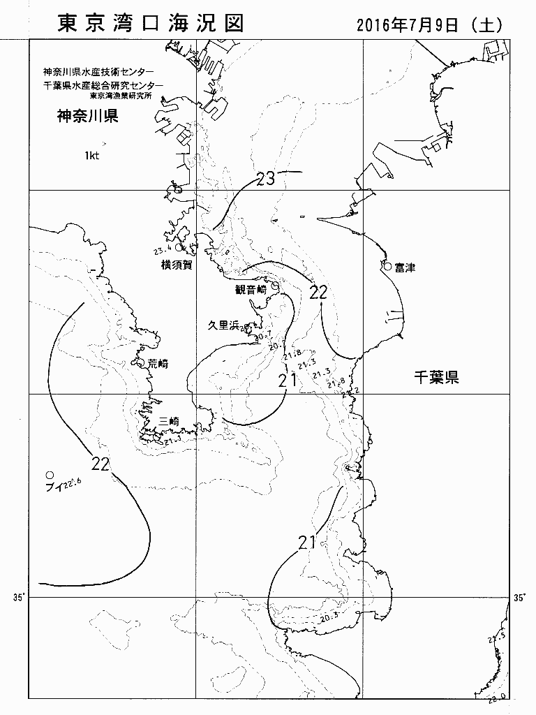 海況図, 東京湾口海況図 検索結果, (水温分布 等を図示)