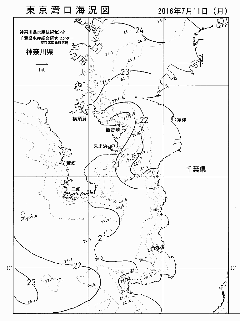 海況図, 東京湾口海況図 検索結果, (水温分布 等を図示)