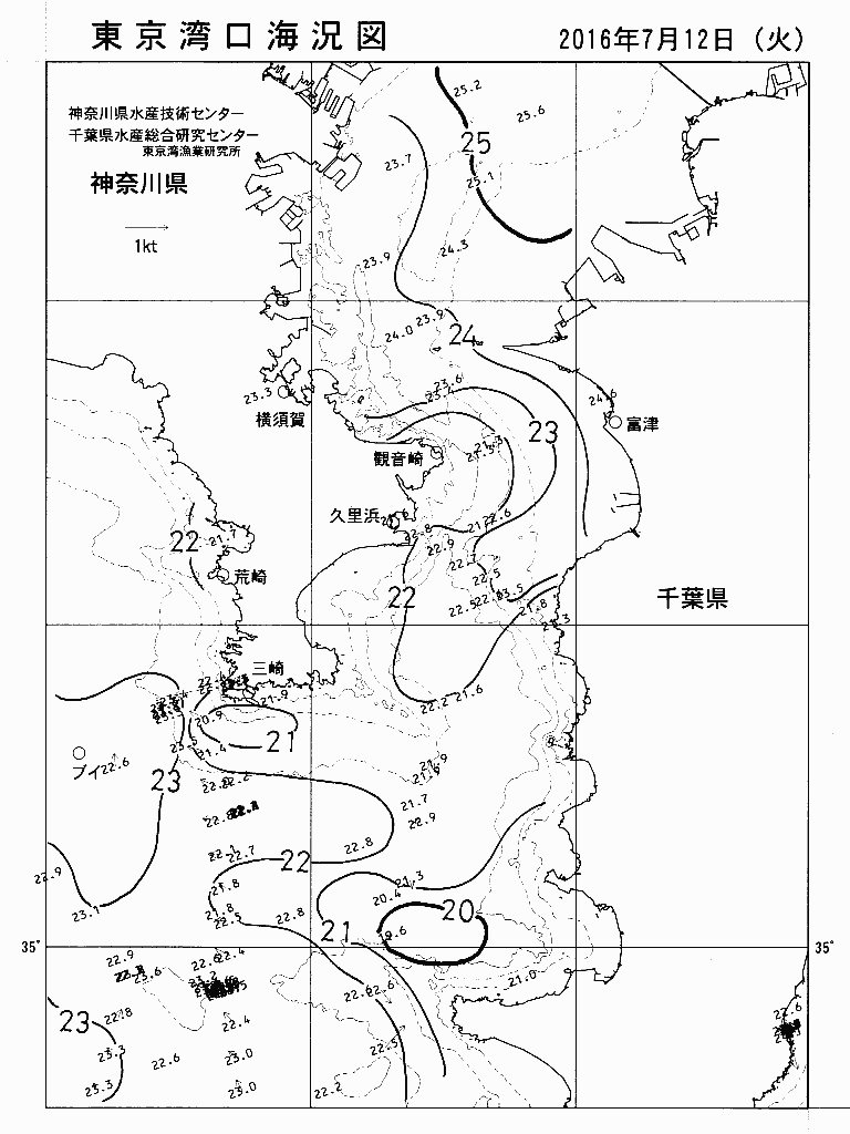 海況図, 東京湾口海況図 検索結果, (水温分布 等を図示)