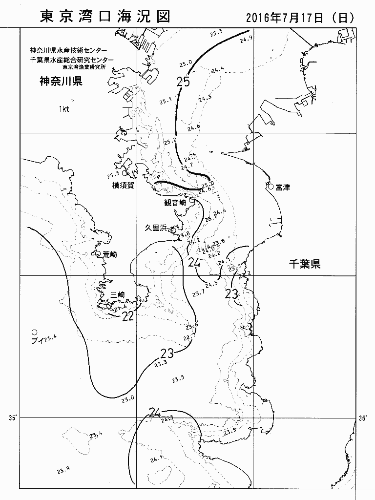 海況図, 東京湾口海況図 検索結果, (水温分布 等を図示)