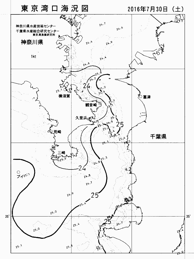 海況図, 東京湾口海況図 検索結果, (水温分布 等を図示)