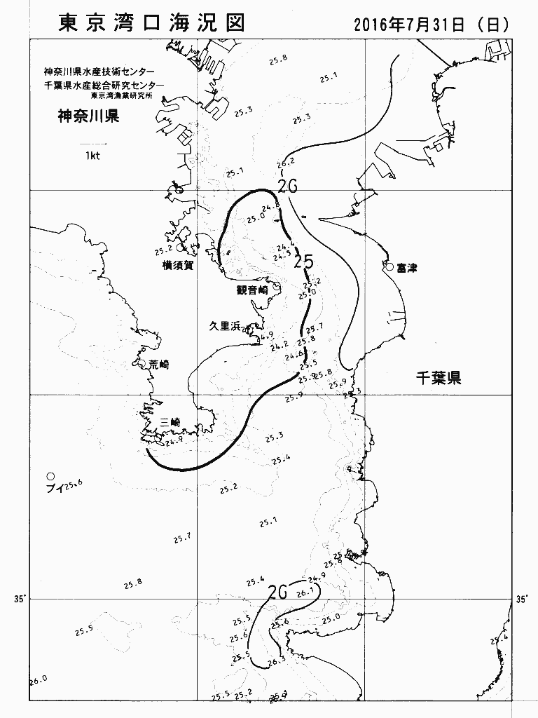 海況図, 東京湾口海況図 検索結果, (水温分布 等を図示)