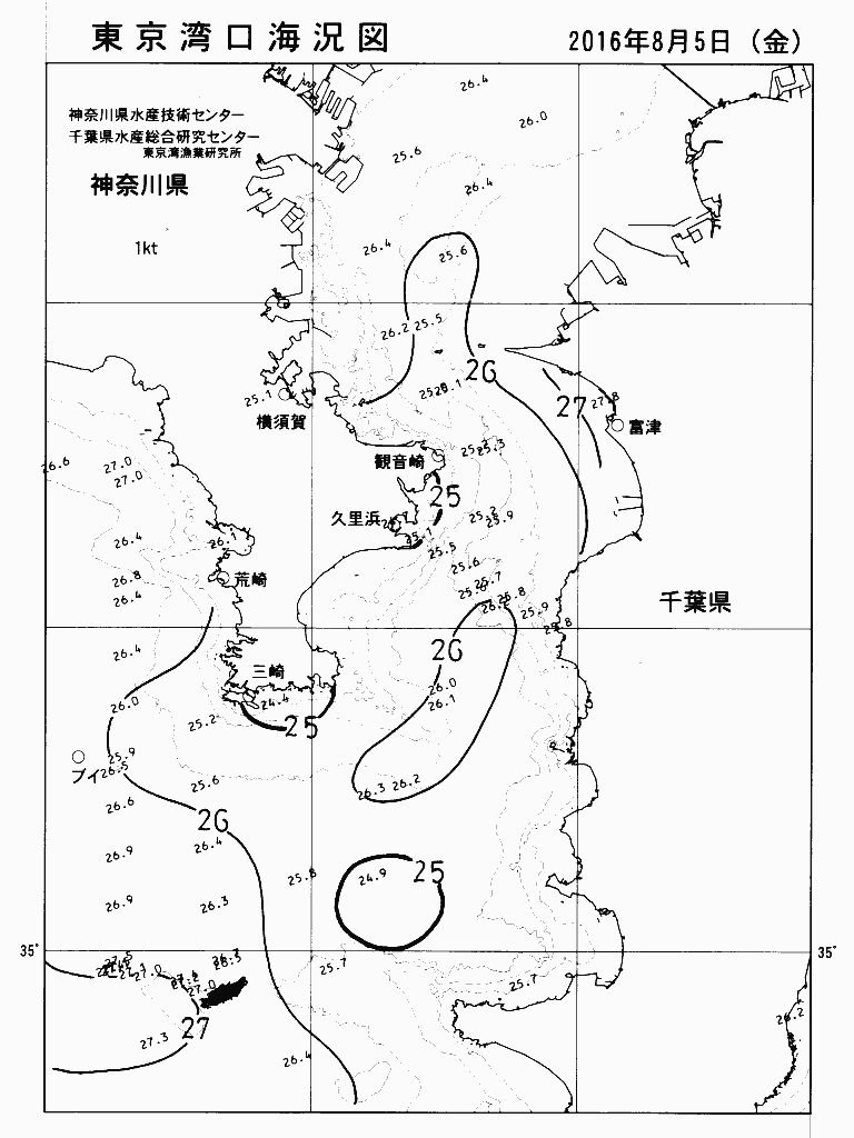 海況図, 東京湾口海況図 検索結果, (水温分布 等を図示)