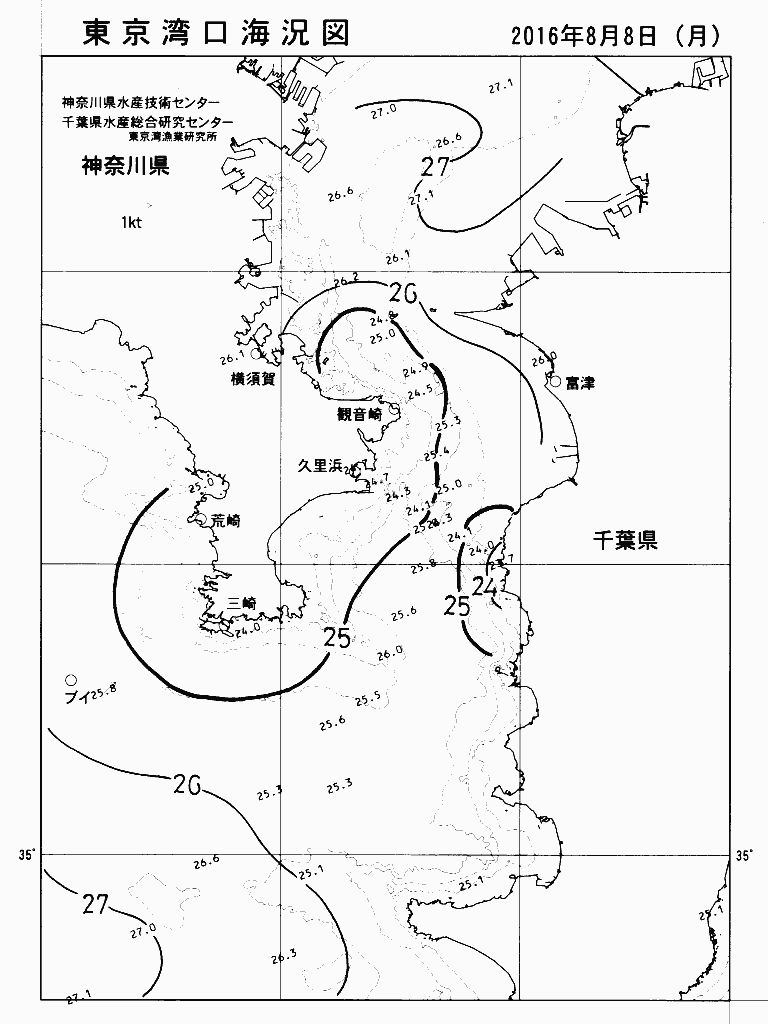 海況図, 東京湾口海況図 検索結果, (水温分布 等を図示)