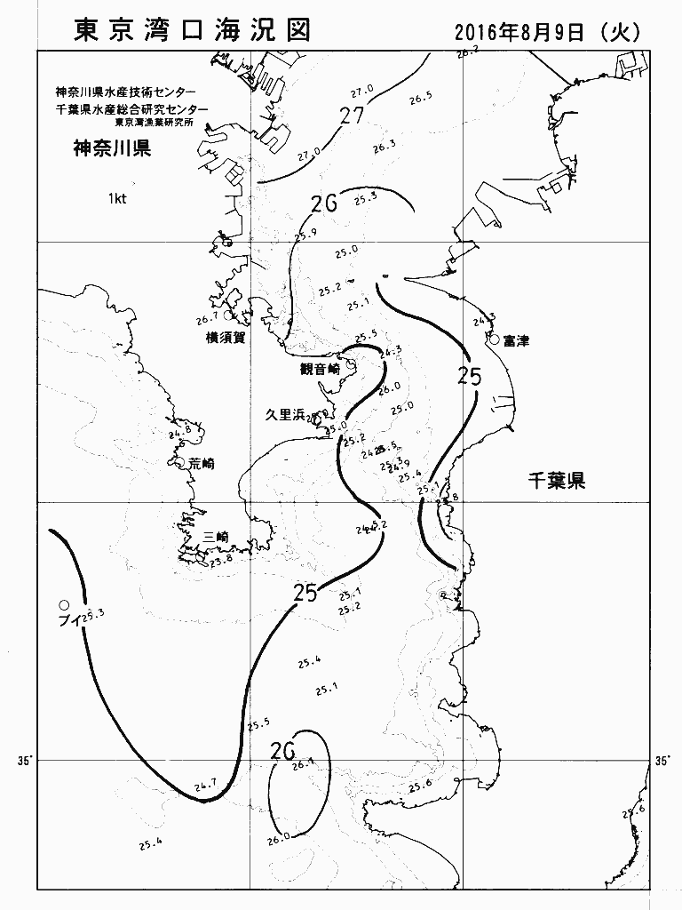 海況図, 東京湾口海況図 検索結果, (水温分布 等を図示)