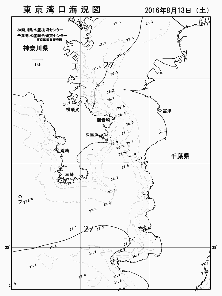 海況図, 東京湾口海況図 検索結果, (水温分布 等を図示)