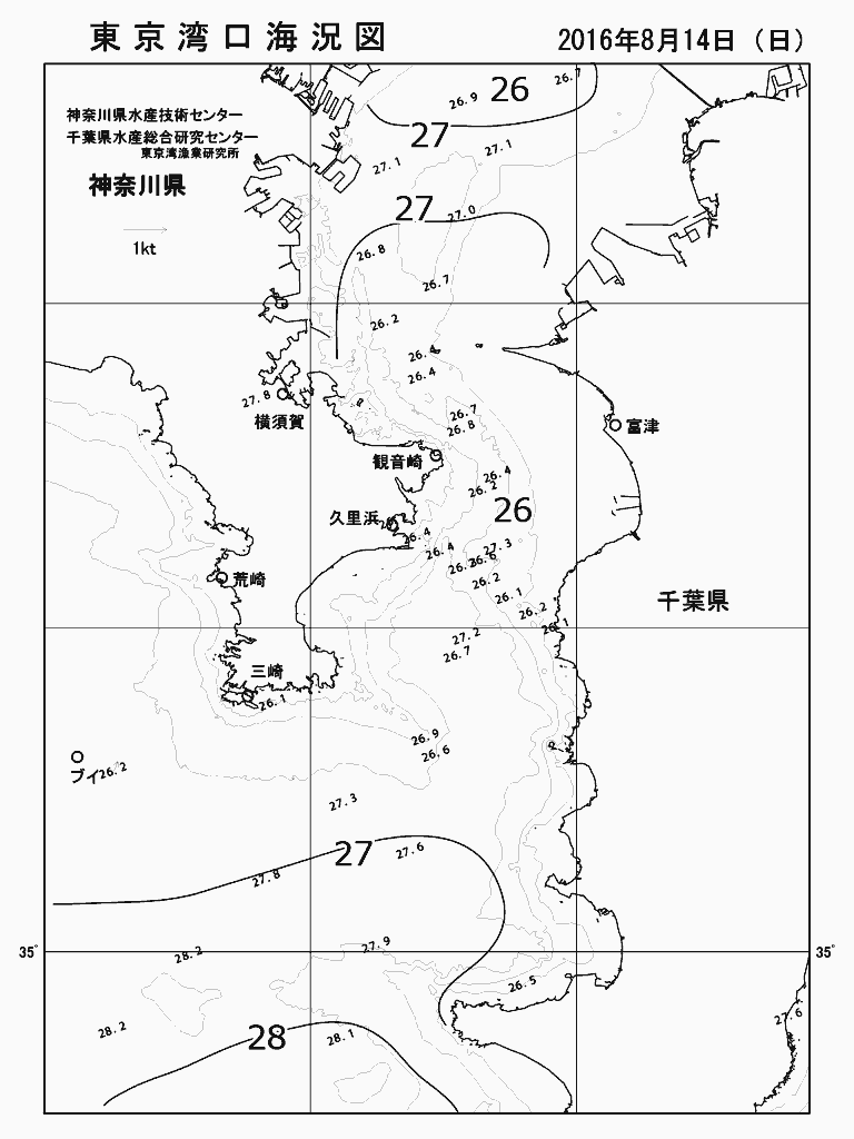 海況図, 東京湾口海況図 検索結果, (水温分布 等を図示)