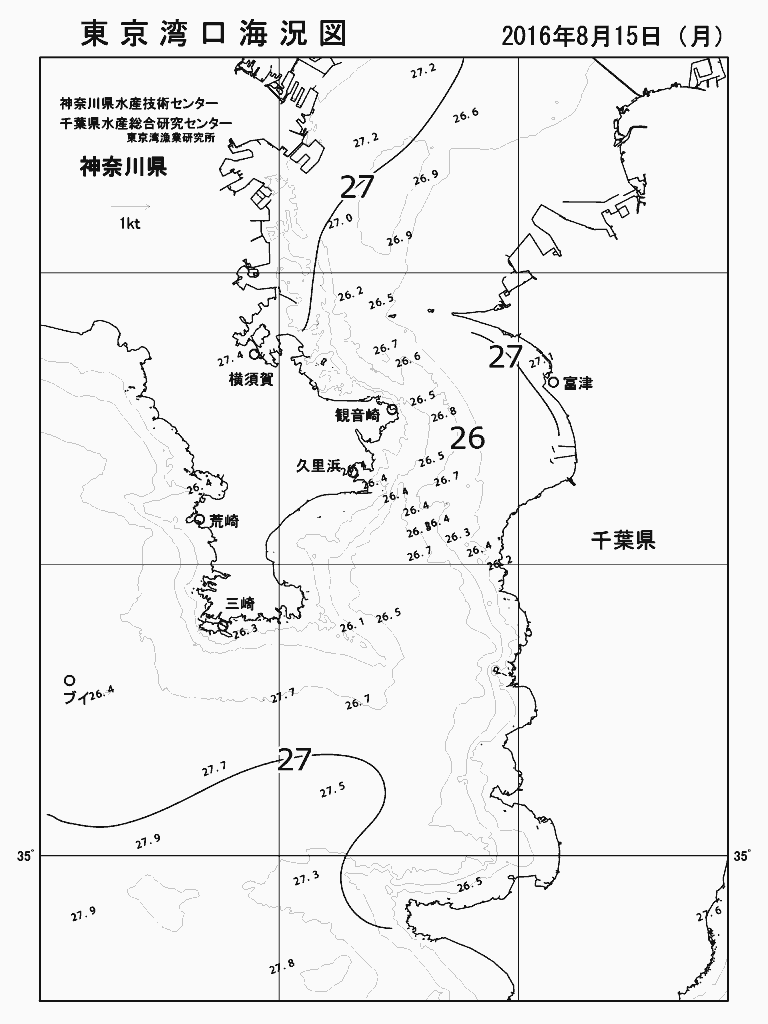 海況図, 東京湾口海況図 検索結果, (水温分布 等を図示)