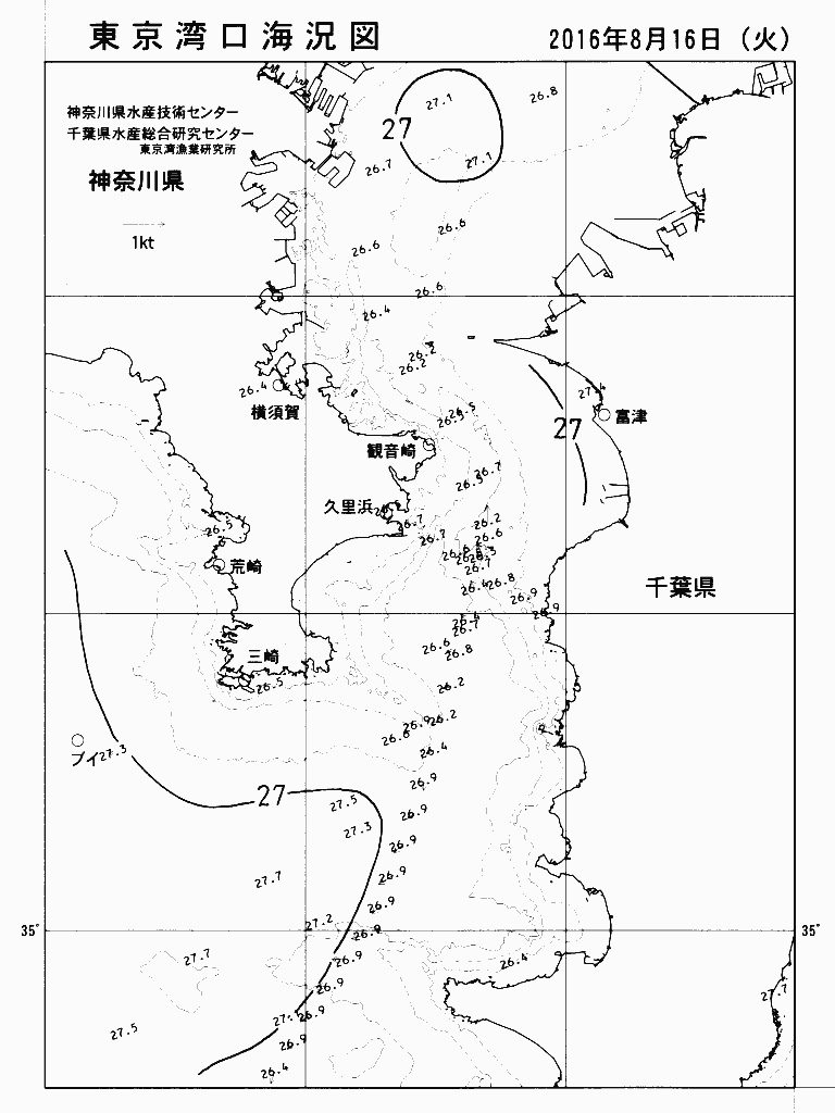 海況図, 東京湾口海況図 検索結果, (水温分布 等を図示)