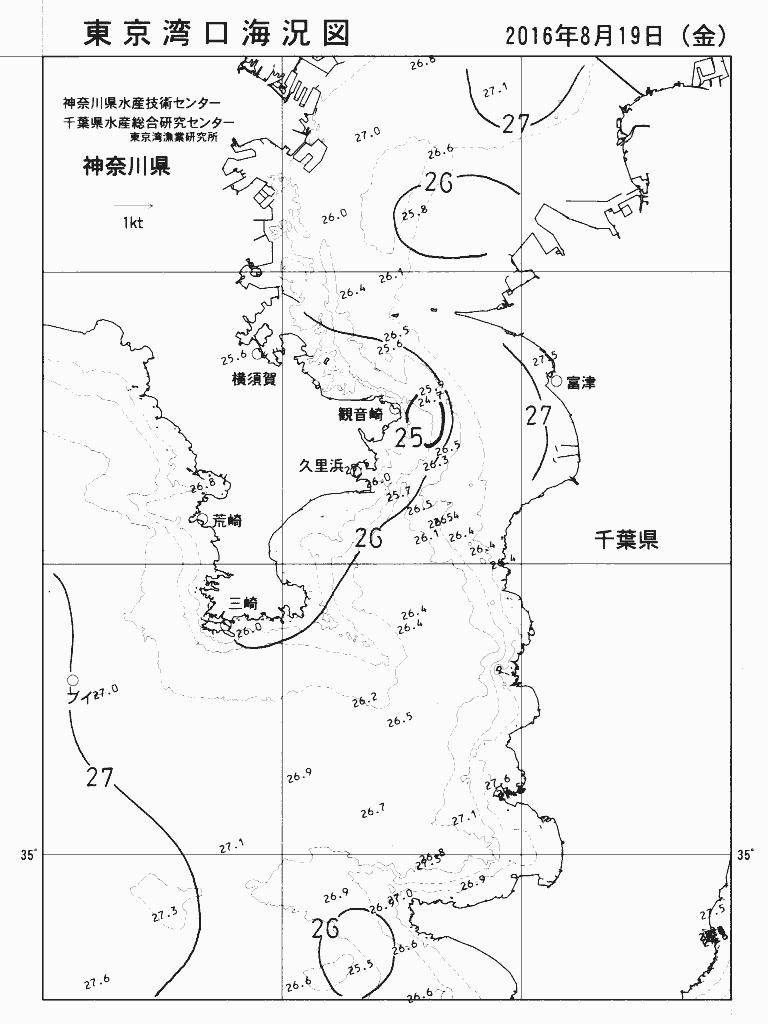海況図, 東京湾口海況図 検索結果, (水温分布 等を図示)
