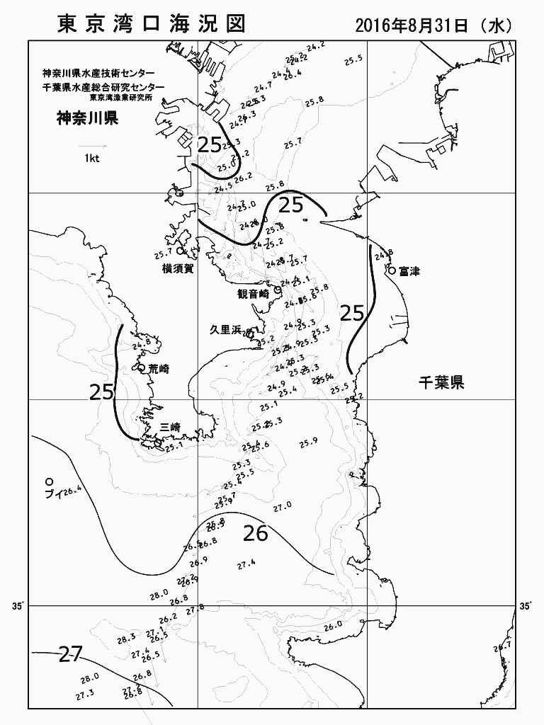 海況図, 東京湾口海況図 検索結果, (水温分布 等を図示)