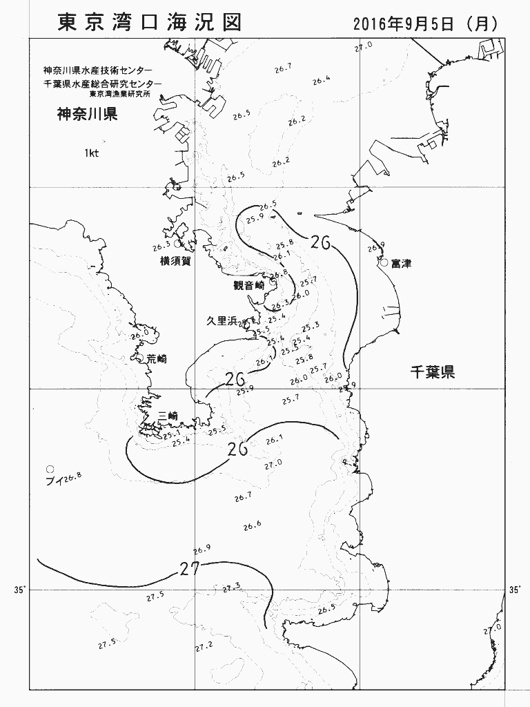 海況図, 東京湾口海況図 検索結果, (水温分布 等を図示)