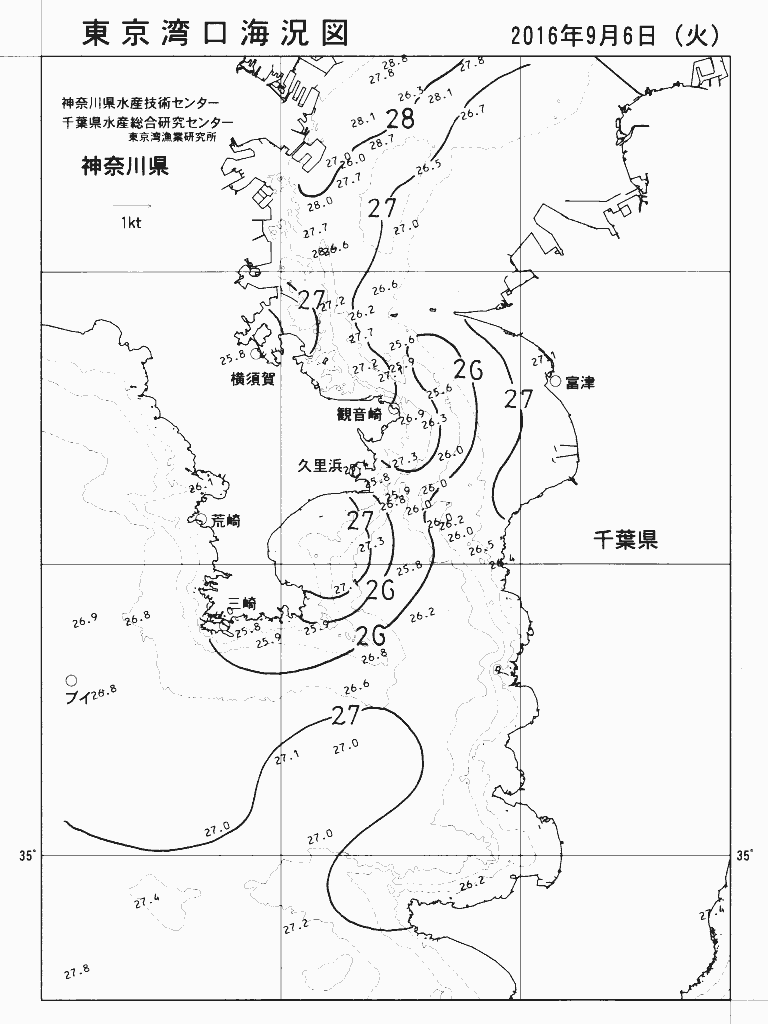 海況図, 東京湾口海況図 検索結果, (水温分布 等を図示)