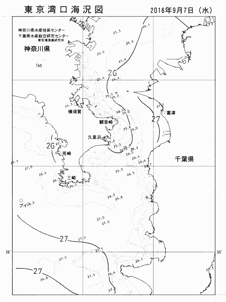 海況図, 東京湾口海況図 検索結果, (水温分布 等を図示)
