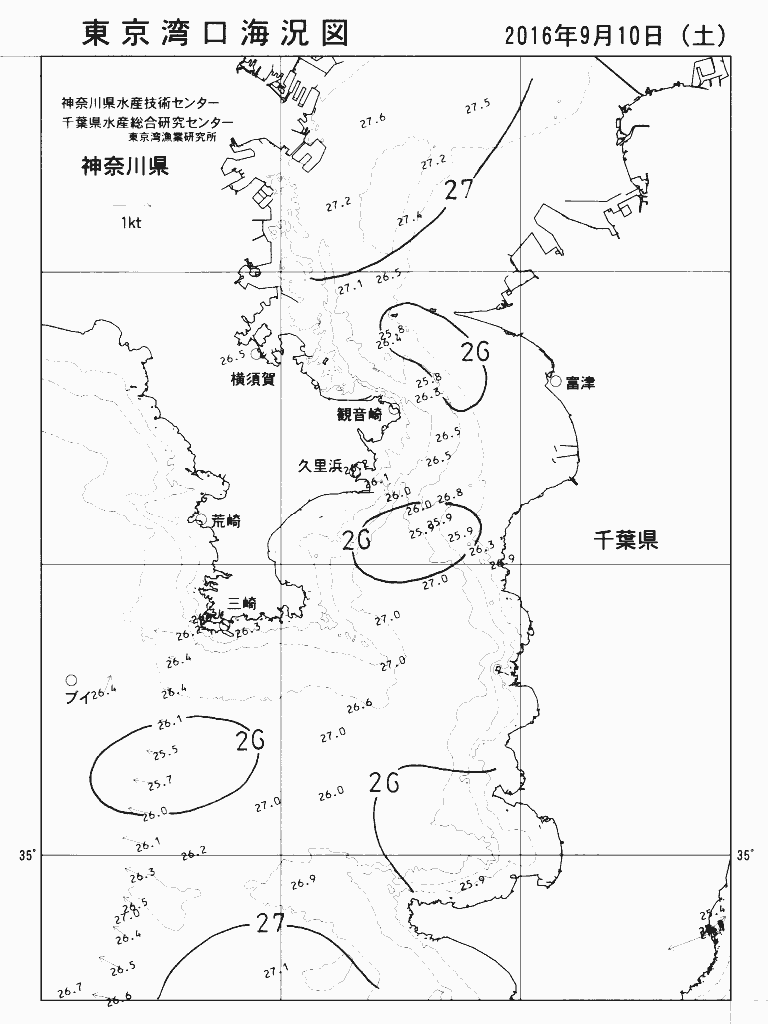 海況図, 東京湾口海況図 検索結果, (水温分布 等を図示)