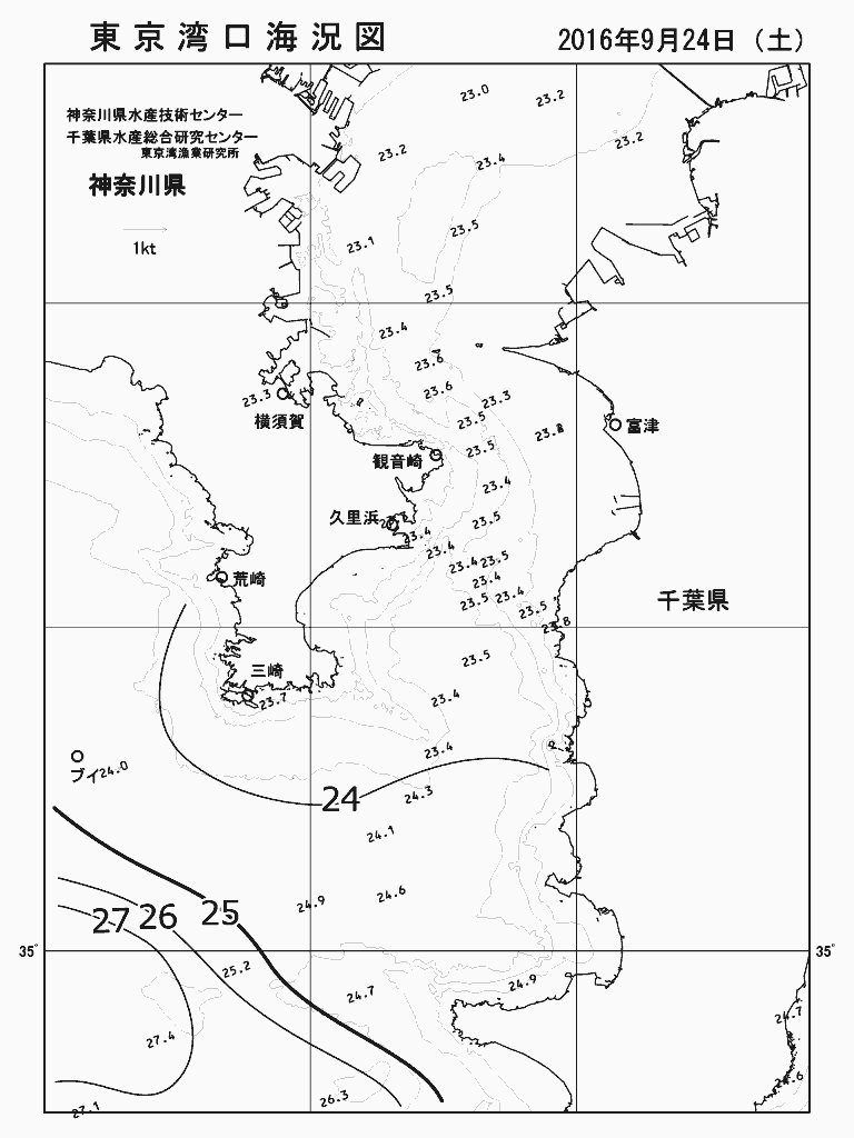 海況図, 東京湾口海況図 検索結果, (水温分布 等を図示)