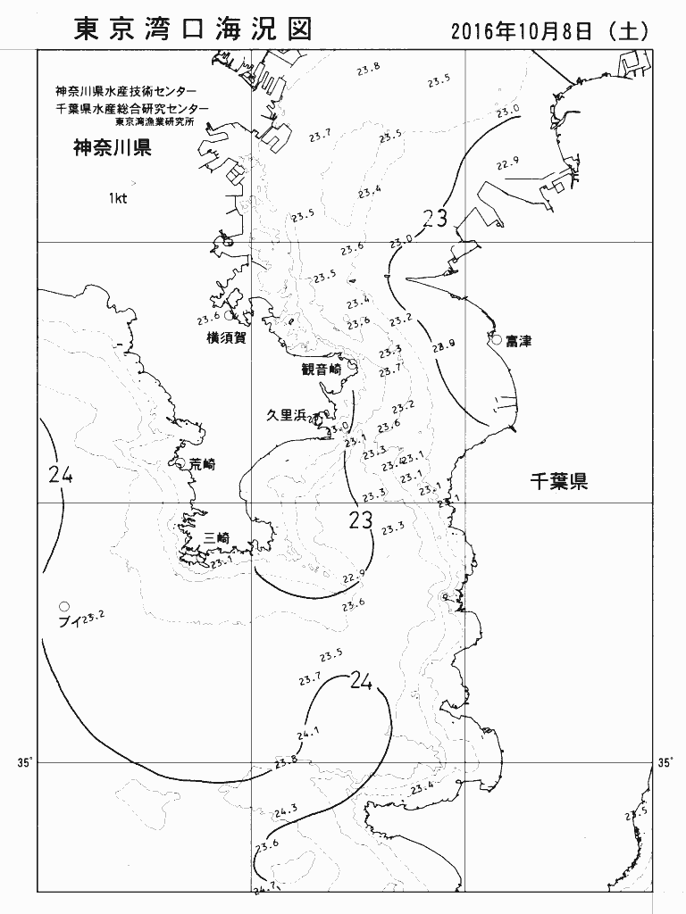 海況図, 東京湾口海況図 検索結果, (水温分布 等を図示)