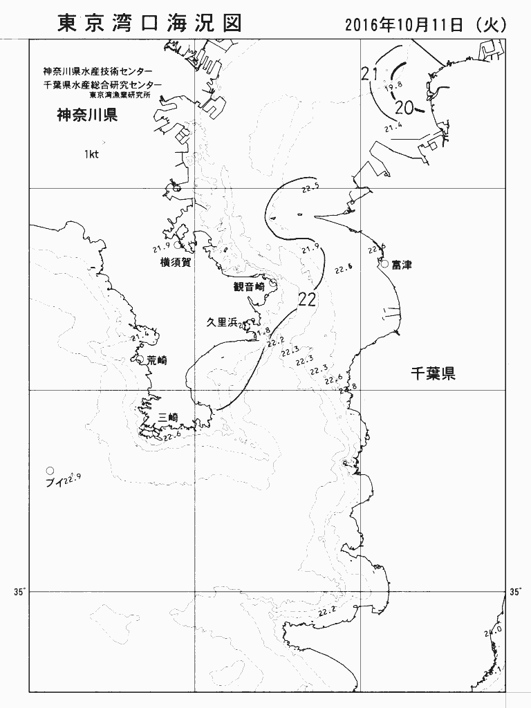 海況図, 東京湾口海況図 検索結果, (水温分布 等を図示)