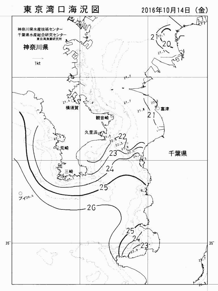 海況図, 東京湾口海況図 検索結果, (水温分布 等を図示)