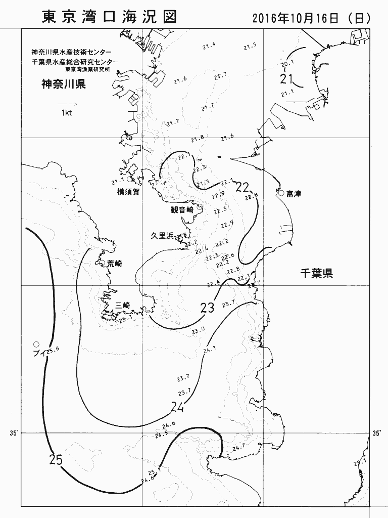 海況図, 東京湾口海況図 検索結果, (水温分布 等を図示)