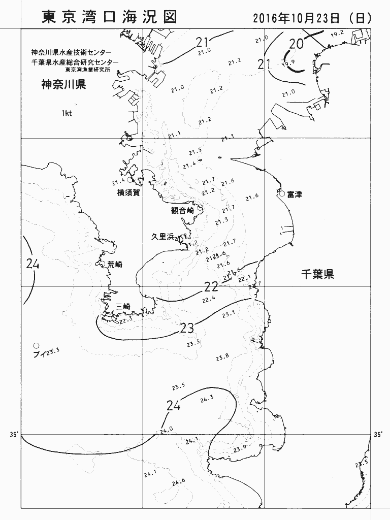 海況図, 東京湾口海況図 検索結果, (水温分布 等を図示)