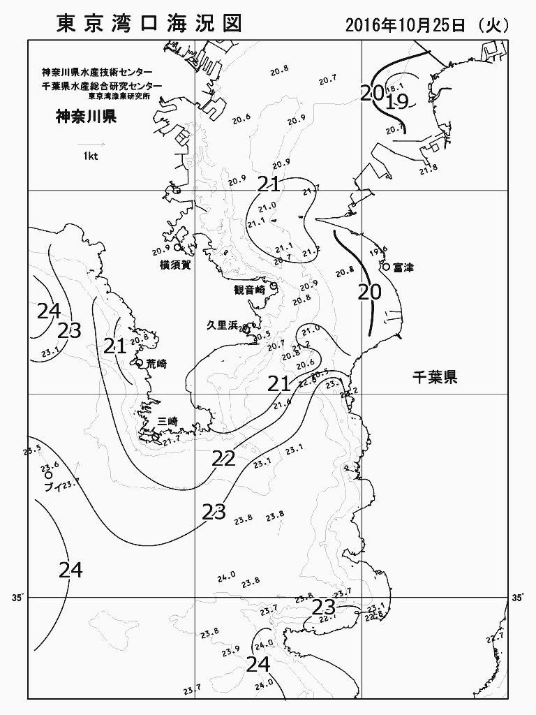 海況図, 東京湾口海況図 検索結果, (水温分布 等を図示)