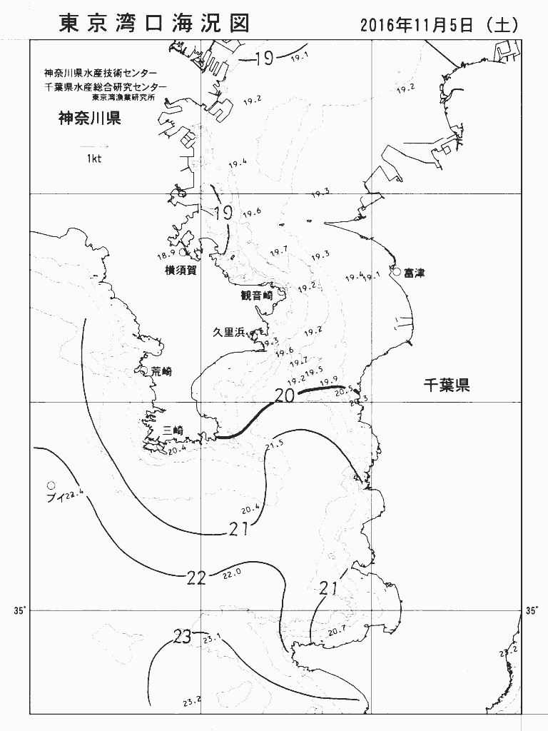 海況図, 東京湾口海況図 検索結果, (水温分布 等を図示)