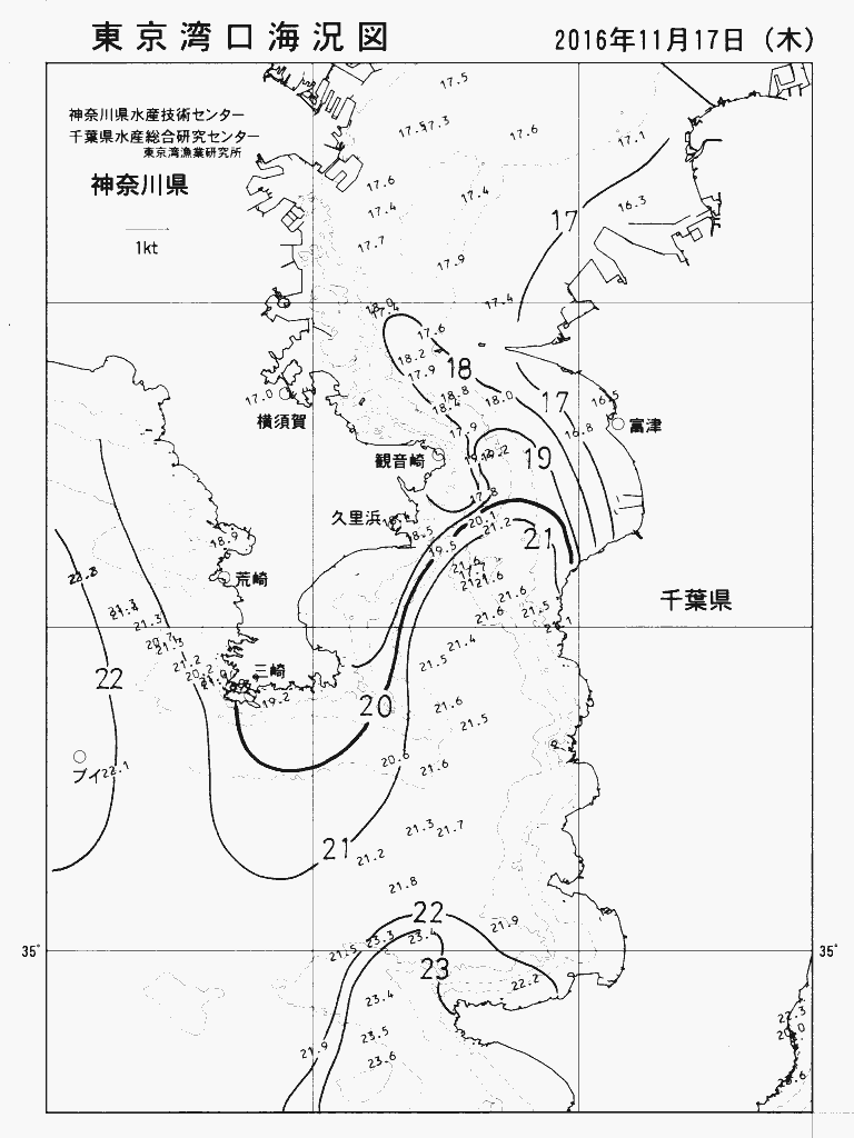 海況図, 東京湾口海況図 検索結果, (水温分布 等を図示)