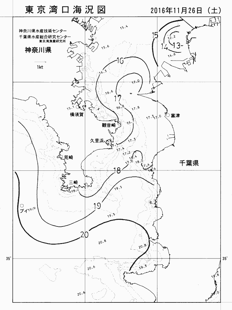 海況図, 東京湾口海況図 検索結果, (水温分布 等を図示)