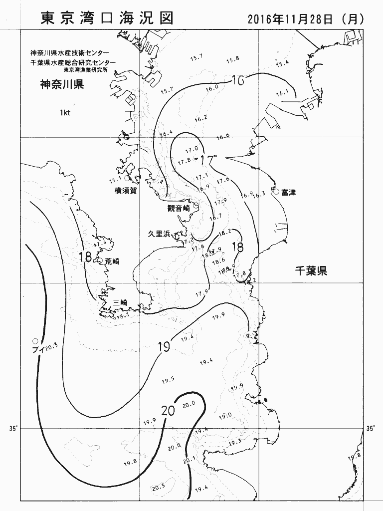 海況図, 東京湾口海況図 検索結果, (水温分布 等を図示)