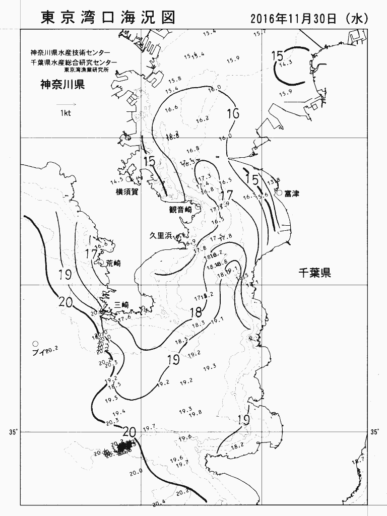 海況図, 東京湾口海況図 検索結果, (水温分布 等を図示)