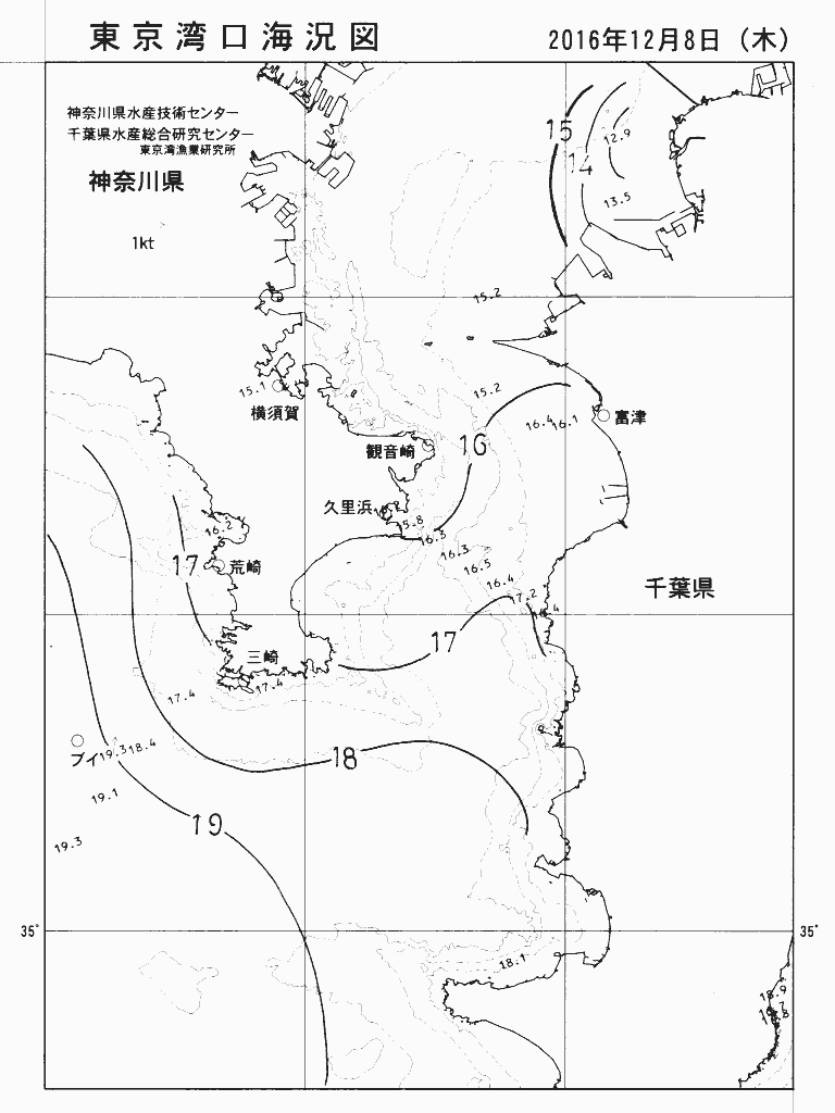 海況図, 東京湾口海況図 検索結果, (水温分布 等を図示)