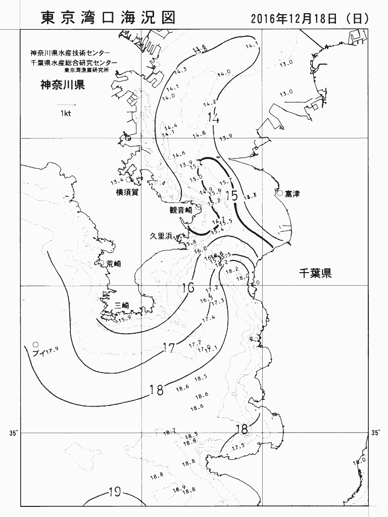 海況図, 東京湾口海況図 検索結果, (水温分布 等を図示)